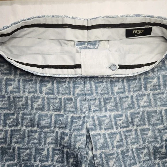 Fendi FF Logo Linen Shorts Mens Bermuda Blue White IT 52 FB0821 AR62 - Picture 15 of 15